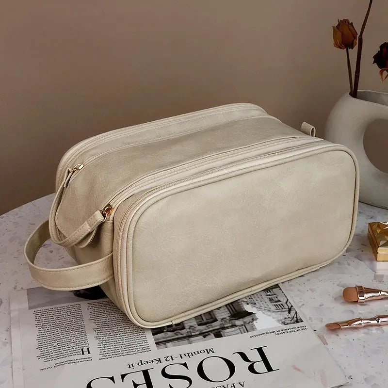 Trousse de toilette PU – Grande capacité, double zip