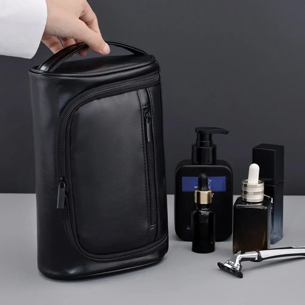 Trousse de Toilette PU Cuir Rétro Étanche – Voyage Unisexe