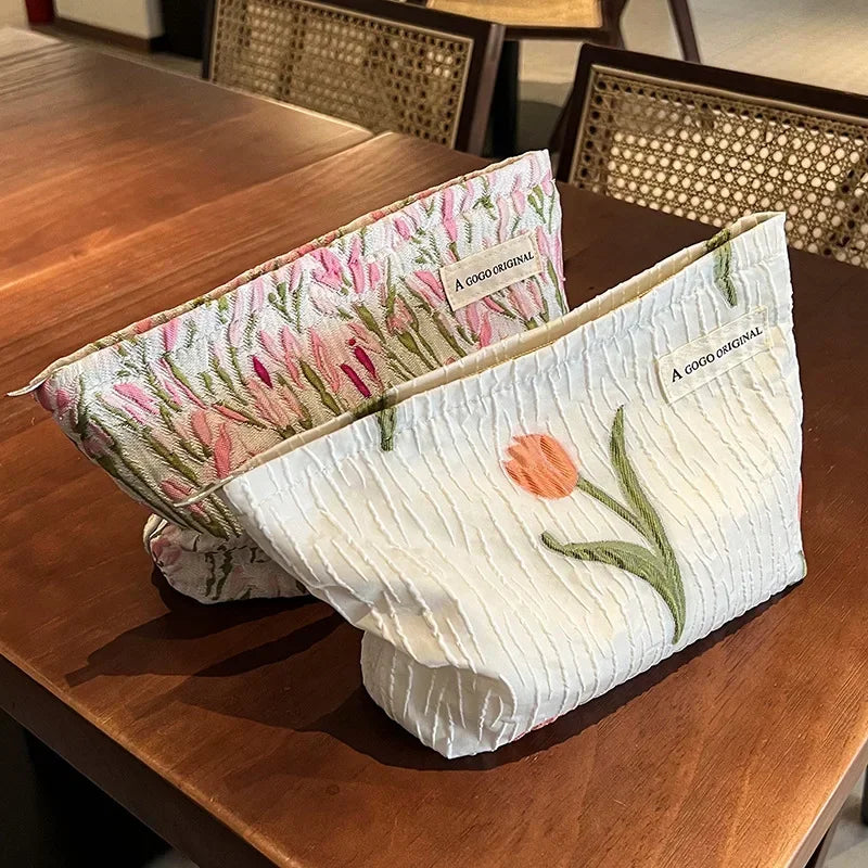 Trousse de Toilette Floral Relief – Grande Capacité, Zip