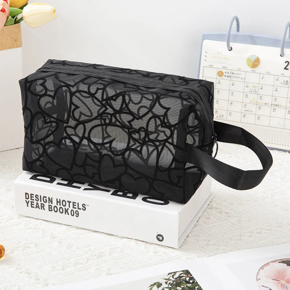Trousse de Toilette Transparente Coeur – Mini Pochette Maquillage Zip