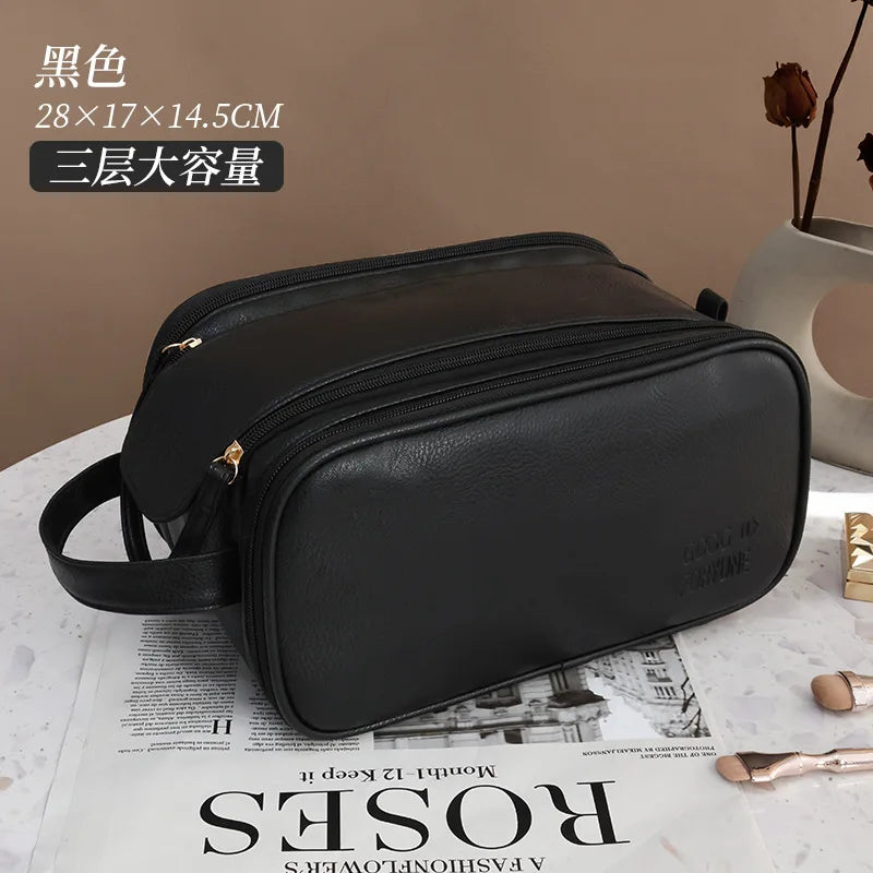 Trousse de toilette PU – Grande capacité, double zip