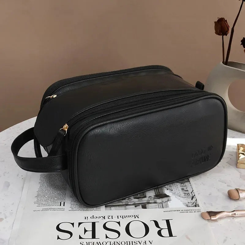 Trousse de toilette PU – Grande capacité, double zip