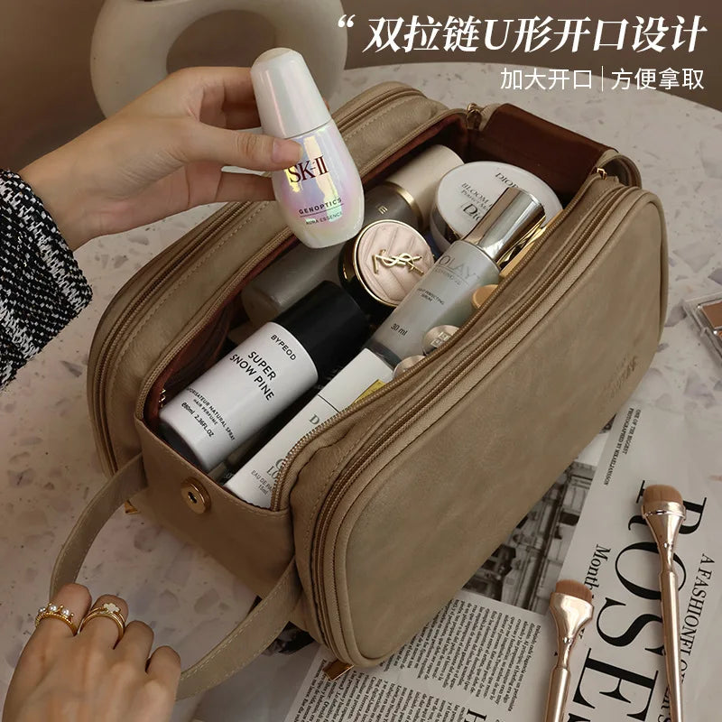 Trousse de toilette PU – Grande capacité, double zip