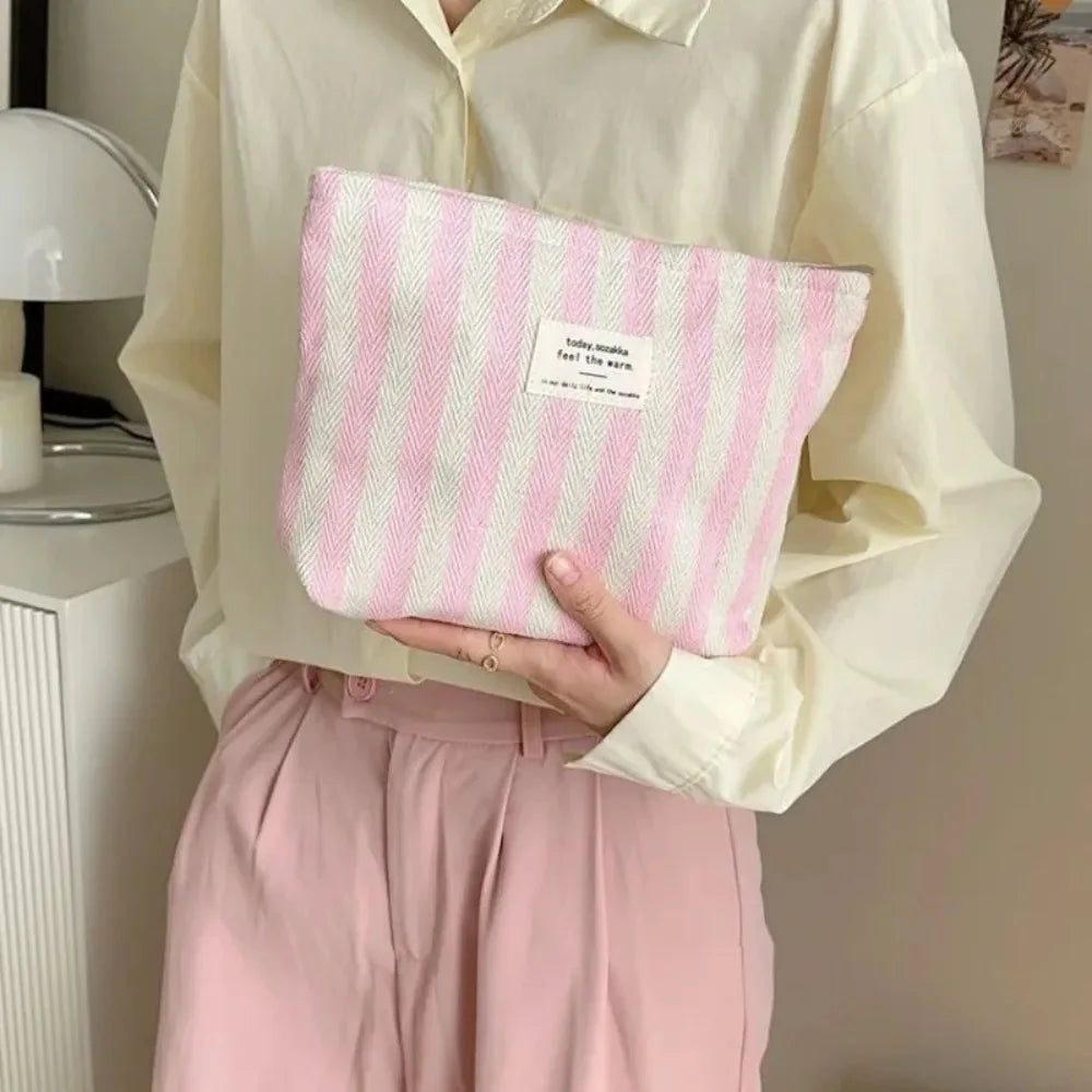 Trousse de toilette femme à rayures - Pochette maquillage portable