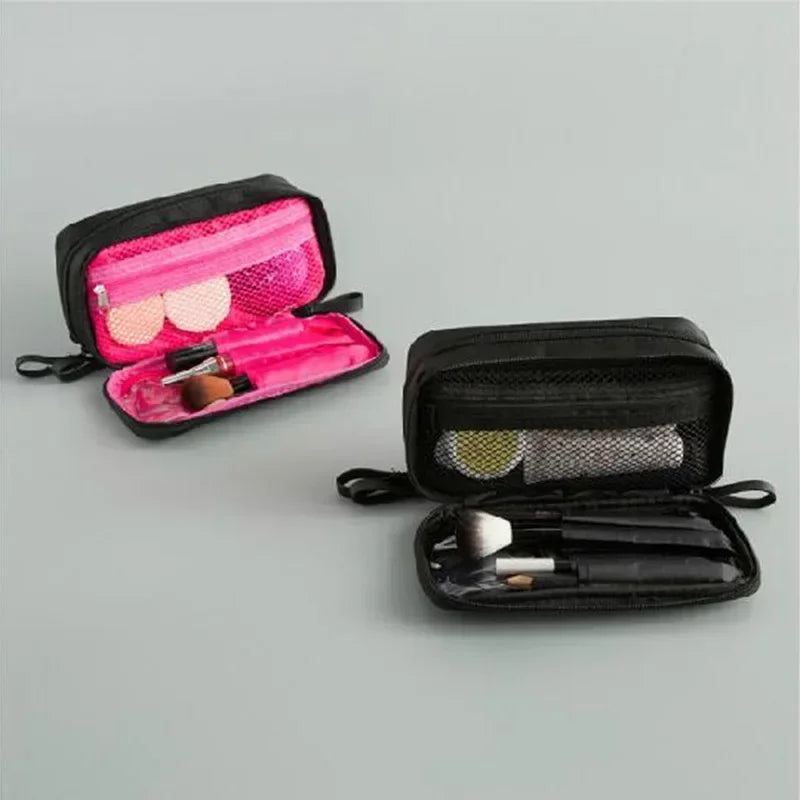 Trousse de Toilette Noire Mini – Sac Cosmétique de Voyage en Nylon à Double Zip