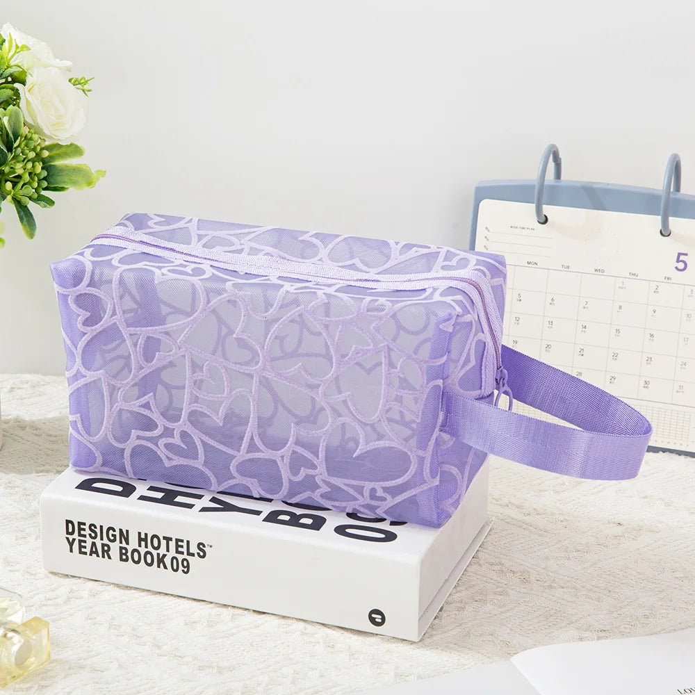Trousse de Toilette Transparente Coeur – Mini Pochette Maquillage Zip