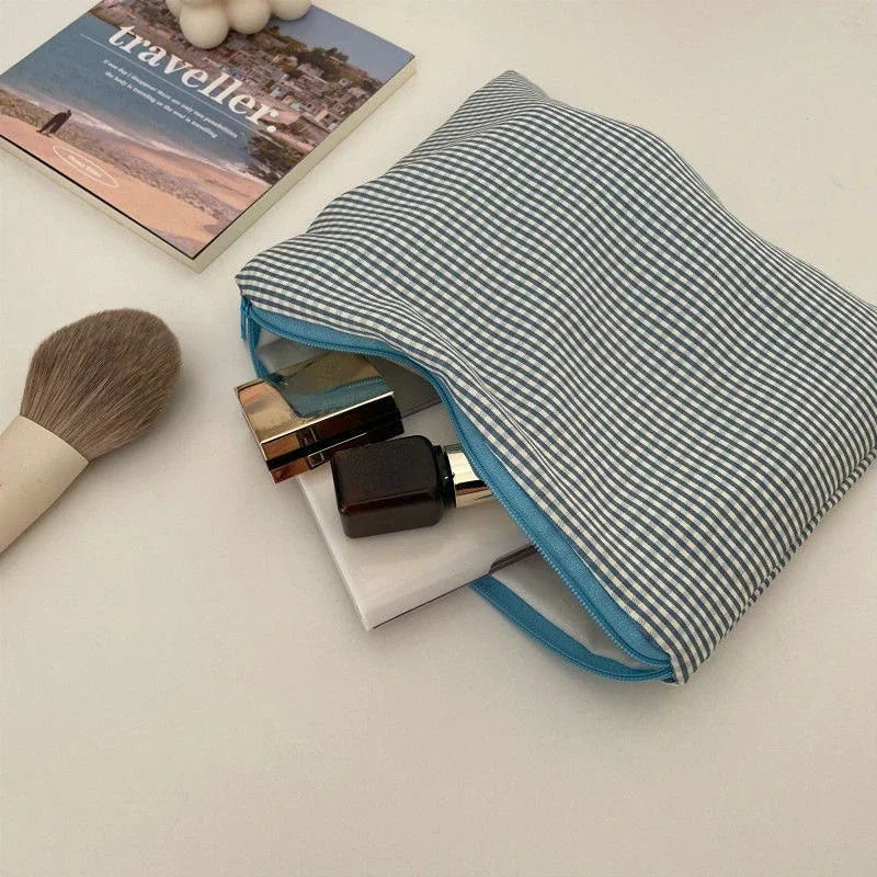 Trousse de Toilette en Coton Portable – Broderie Cerise – Maquillage Femme