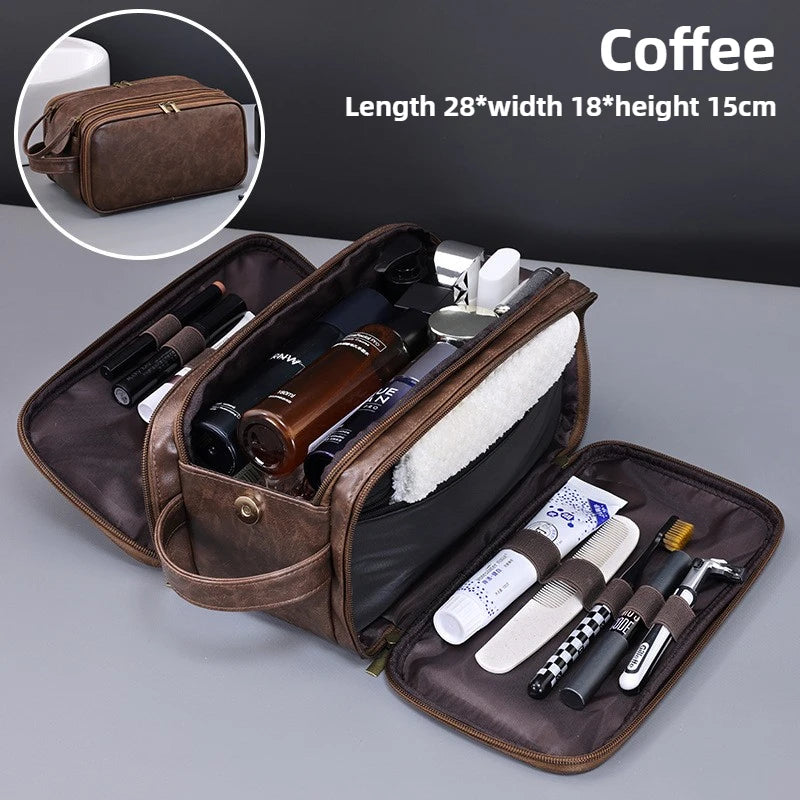 Trousse de Toilette PU à Poches Multiples – Étanche & Suspendable