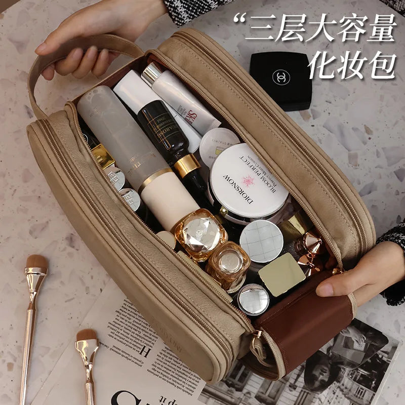 Trousse de toilette PU – Grande capacité, double zip