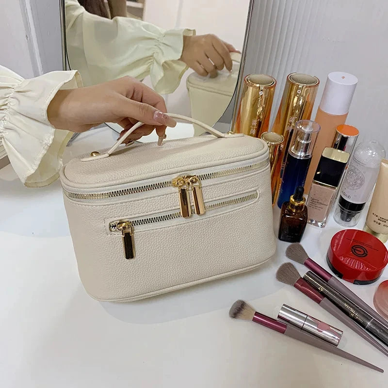 Trousse de toilette femme à double zip - Maquillage, cuir