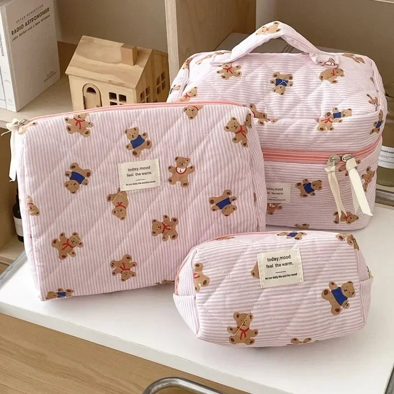 Trousse de Toilette Zip Femme – Ourson Dessin Animé, Grande Capacité, Matelassée