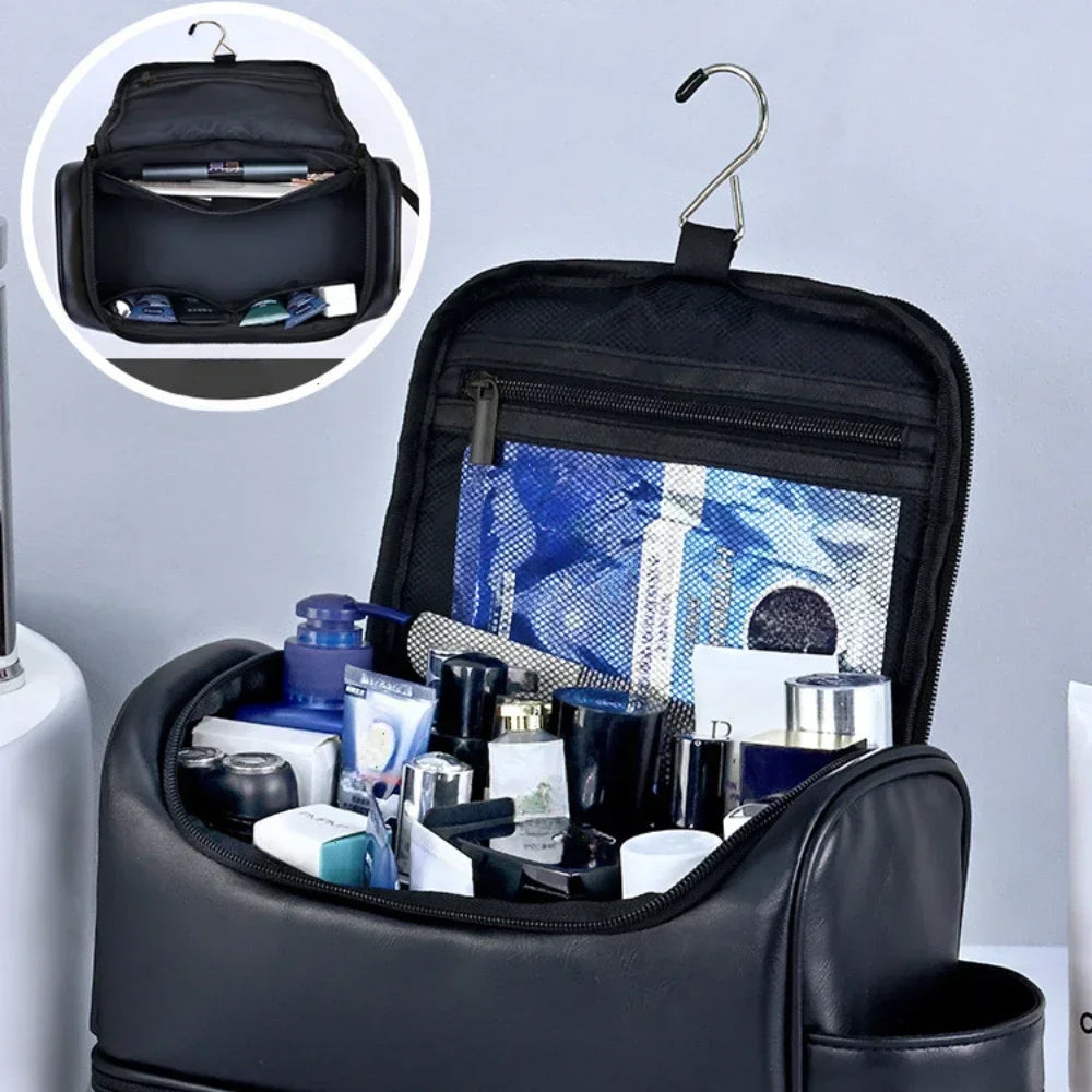 Trousse de toilette en cuir avec crochet – voyage unisexe