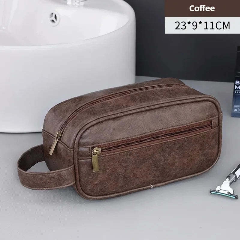Trousse de Toilette Homme en Cuir – Sac de Voyage Portable, Grande Capacité