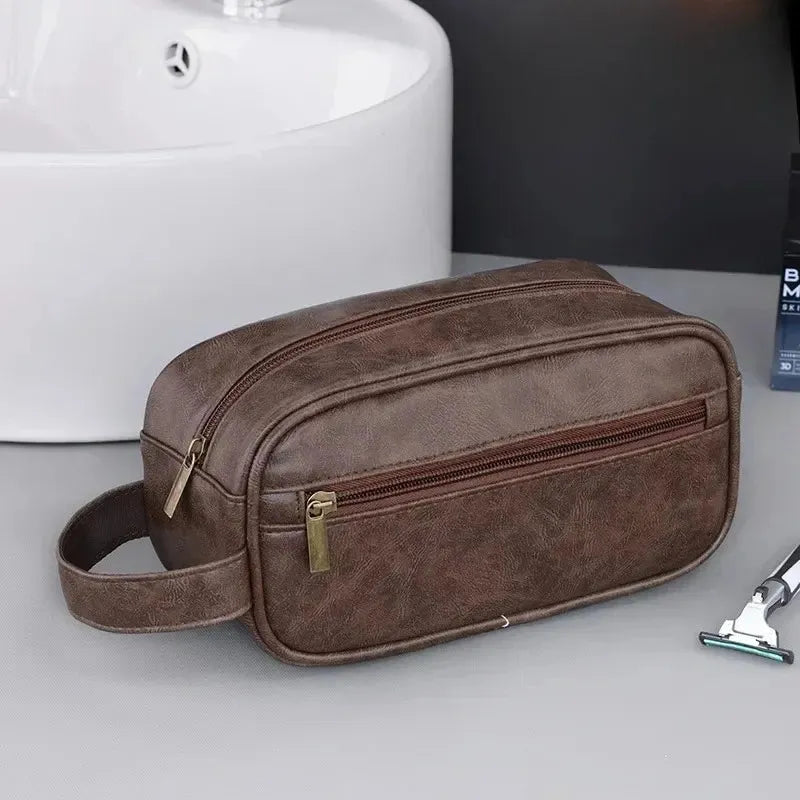 Trousse de Toilette Homme en Cuir – Sac de Voyage Portable, Grande Capacité