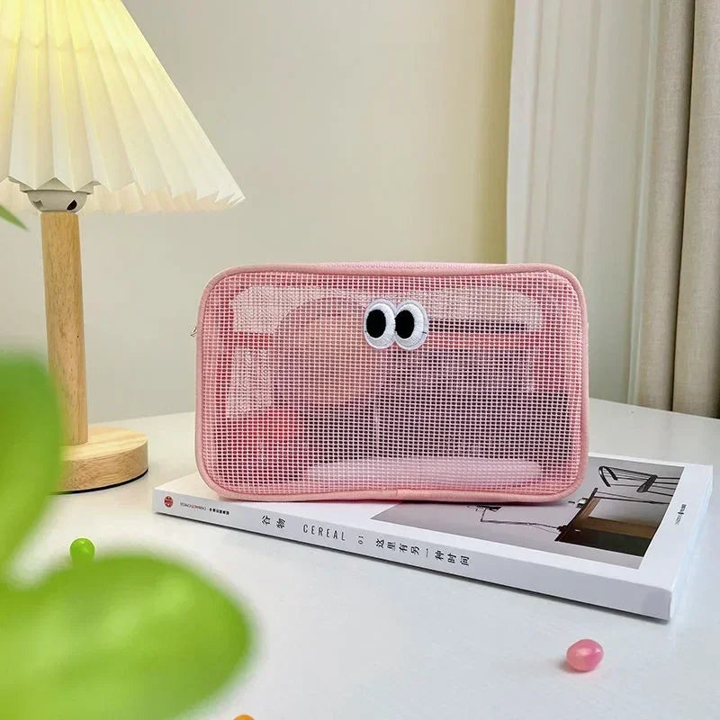 Trousse de Toilette Transparente en Maille – Maquillage Kawaii Couleurs Bonbon
