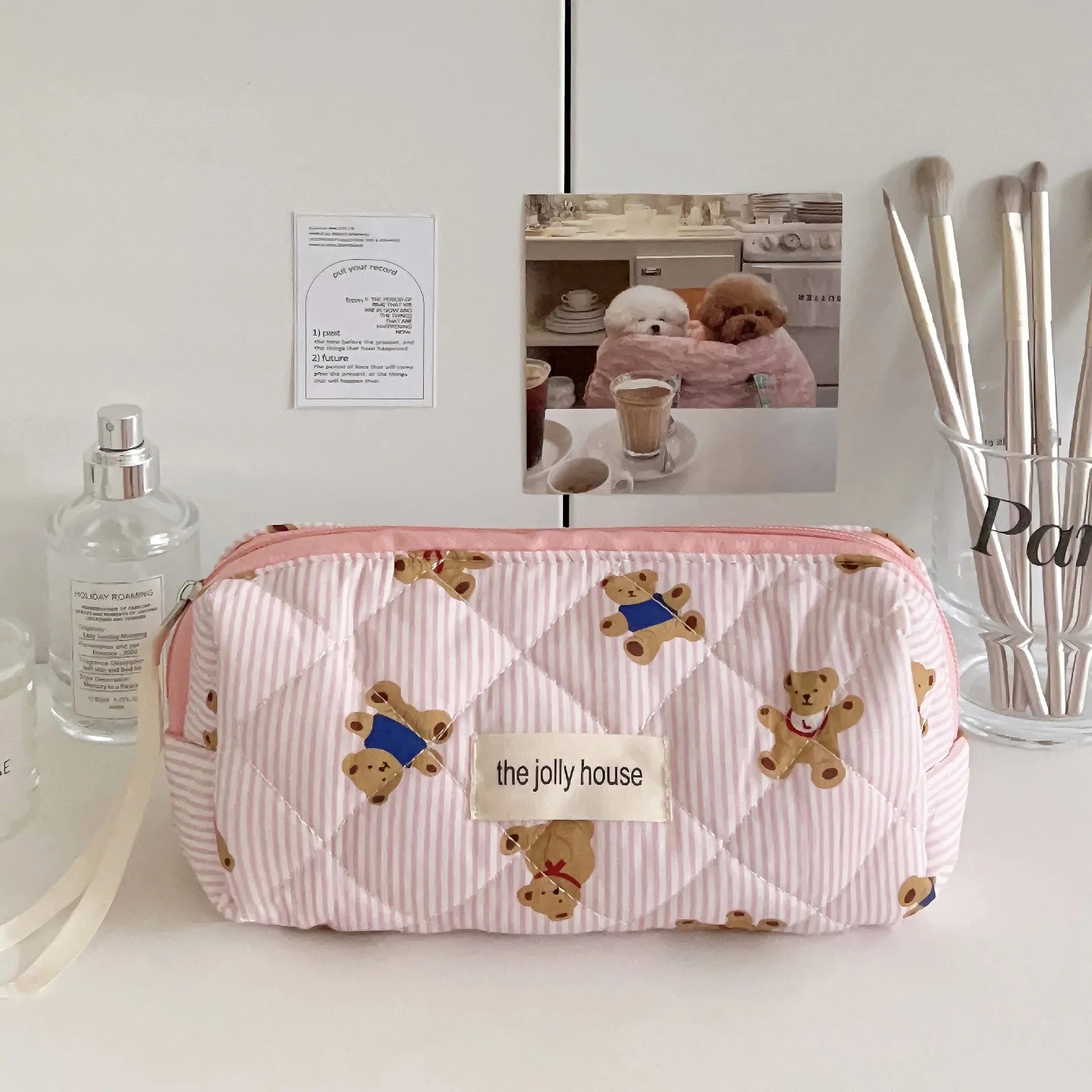 Trousse de Toilette Florale Quiltée avec Nœud – Maquillage & Brosses