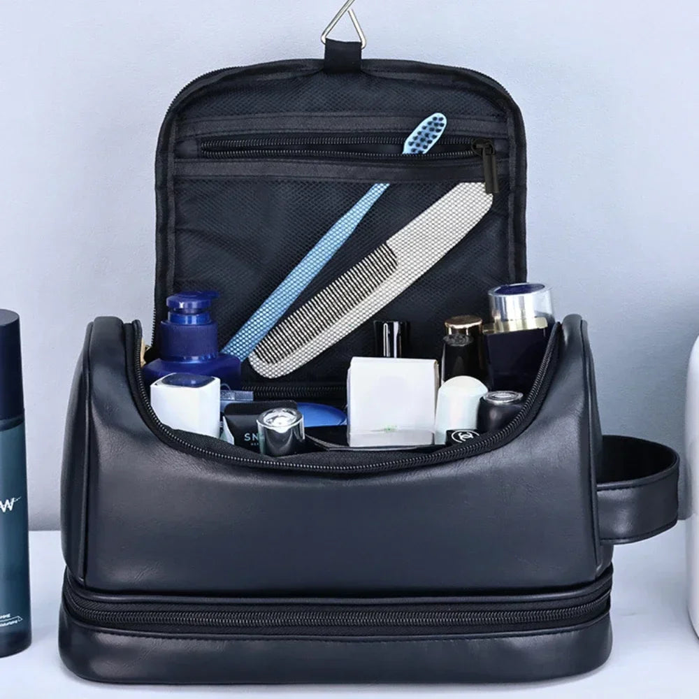 Trousse de toilette en cuir avec crochet – voyage unisexe