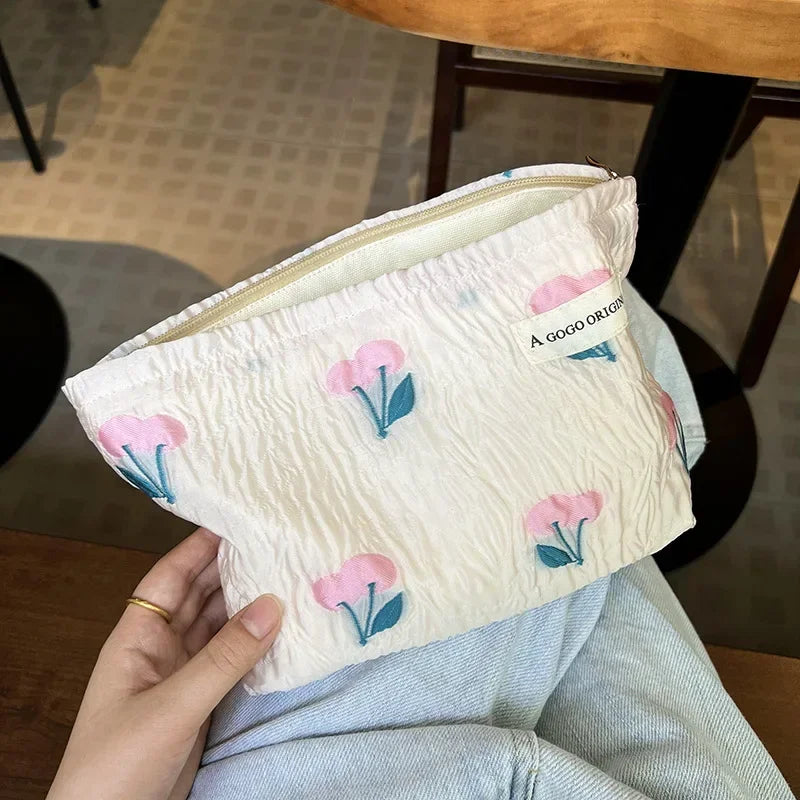 Trousse de Toilette Floral Relief – Grande Capacité, Zip