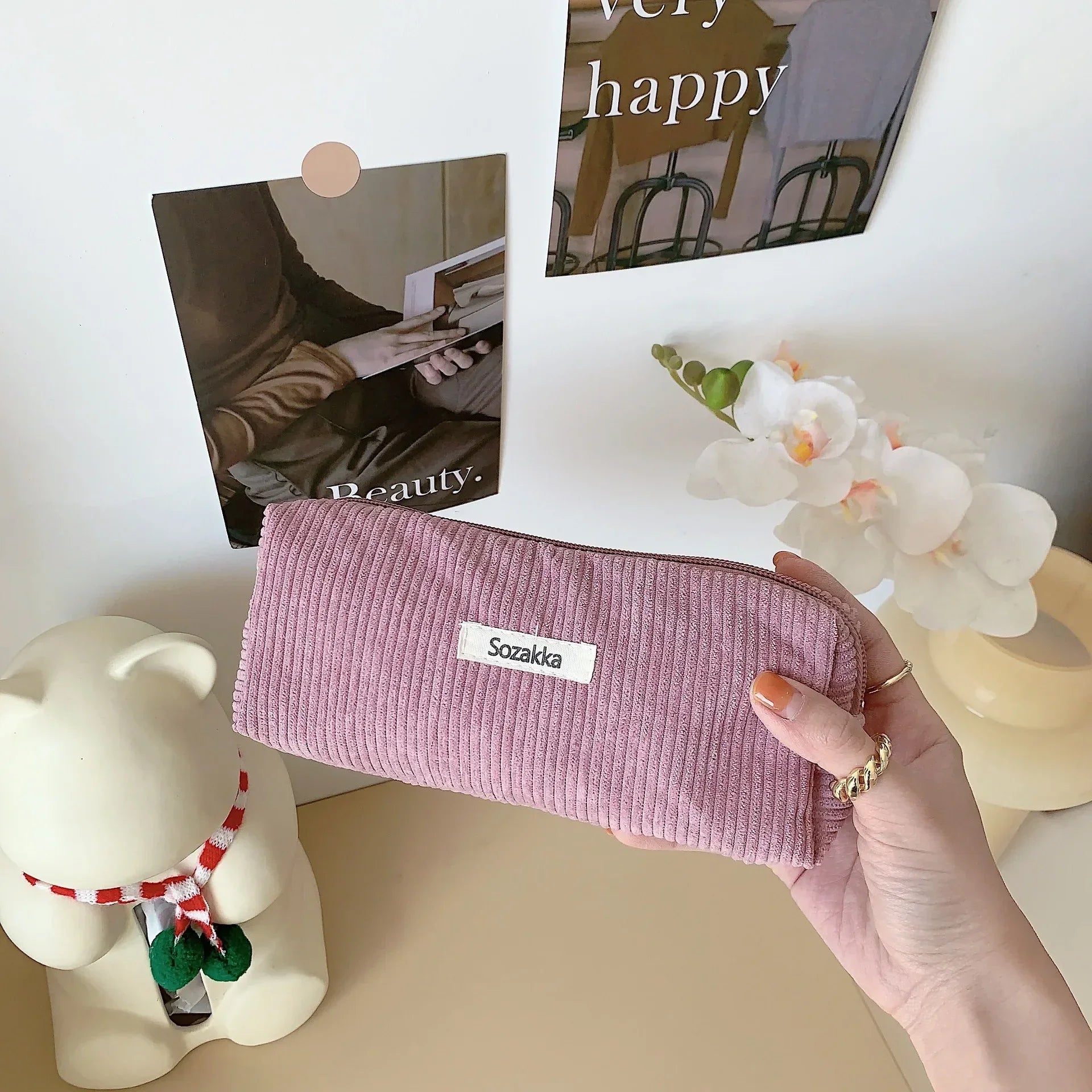 Trousse de Toilette Zip Voyage – Organisateur, Velours côtelé, Petite Pochette Maquillage