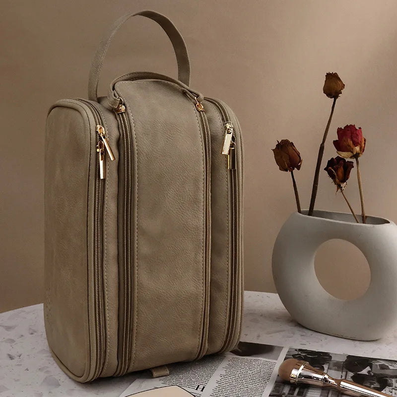 Trousse de toilette PU – Grande capacité, double zip