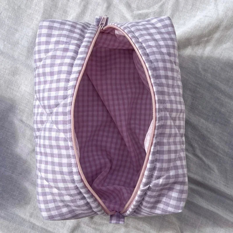 Trousse de Toilette Floral à Carreaux – Grande Capacité, Matelassée