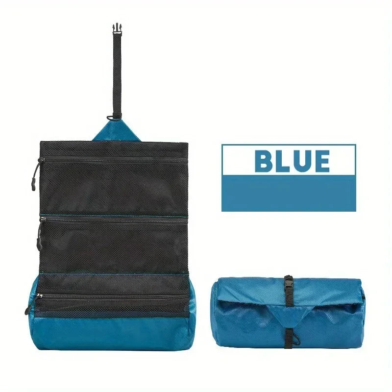 Trousse de toilette pliable étanche — Séparation humide/sèche, rangement maquillage