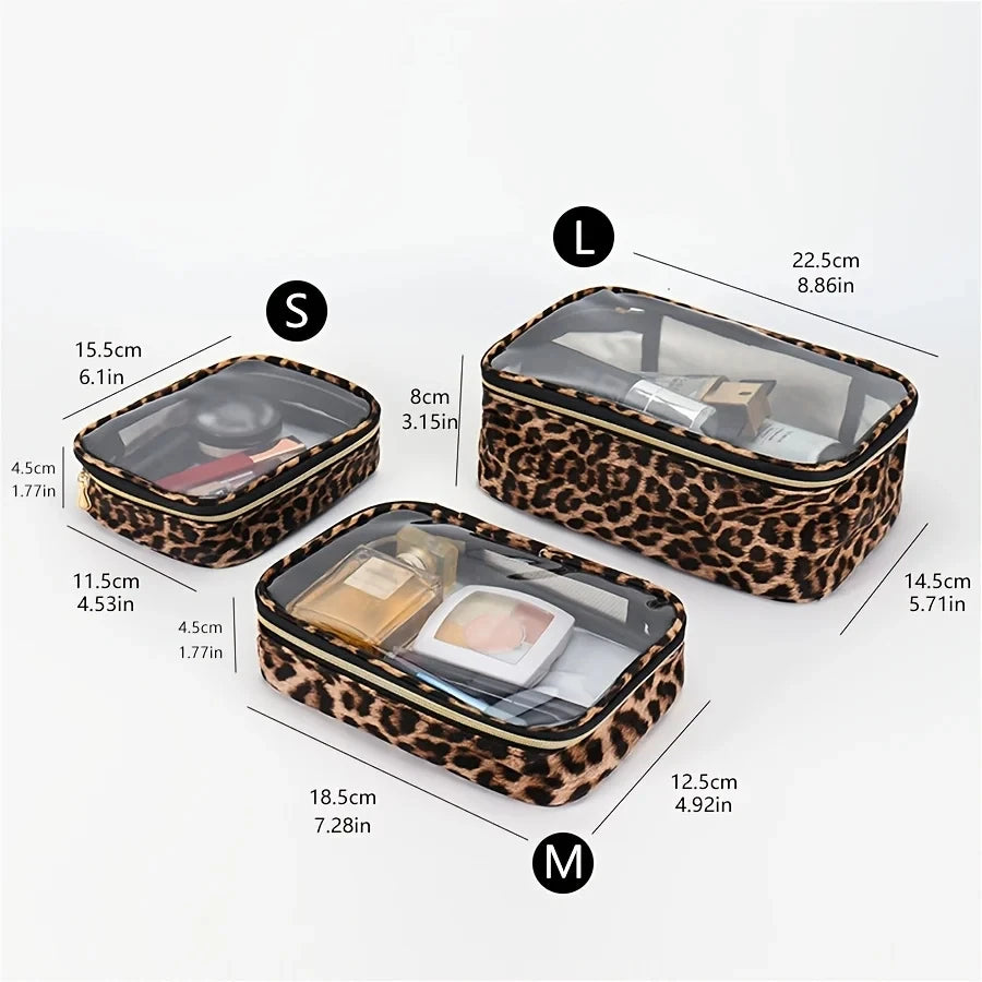 Trousse de Toilette Transparente Léopard – Grande Capacité avec Zip