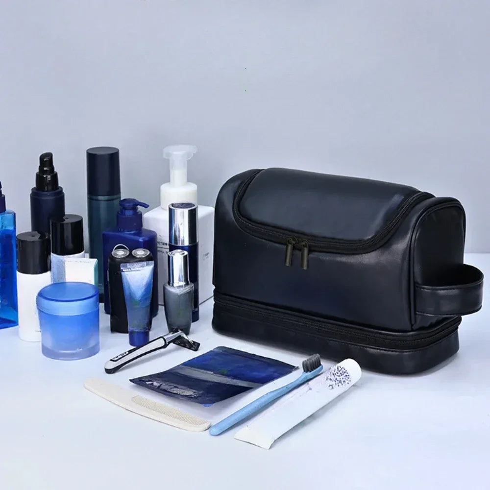 Trousse de toilette en cuir avec crochet – voyage unisexe