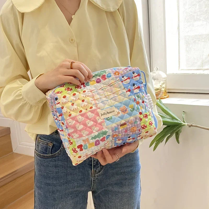 Trousse de Toilette Zippée en Coton – Grande Capacité