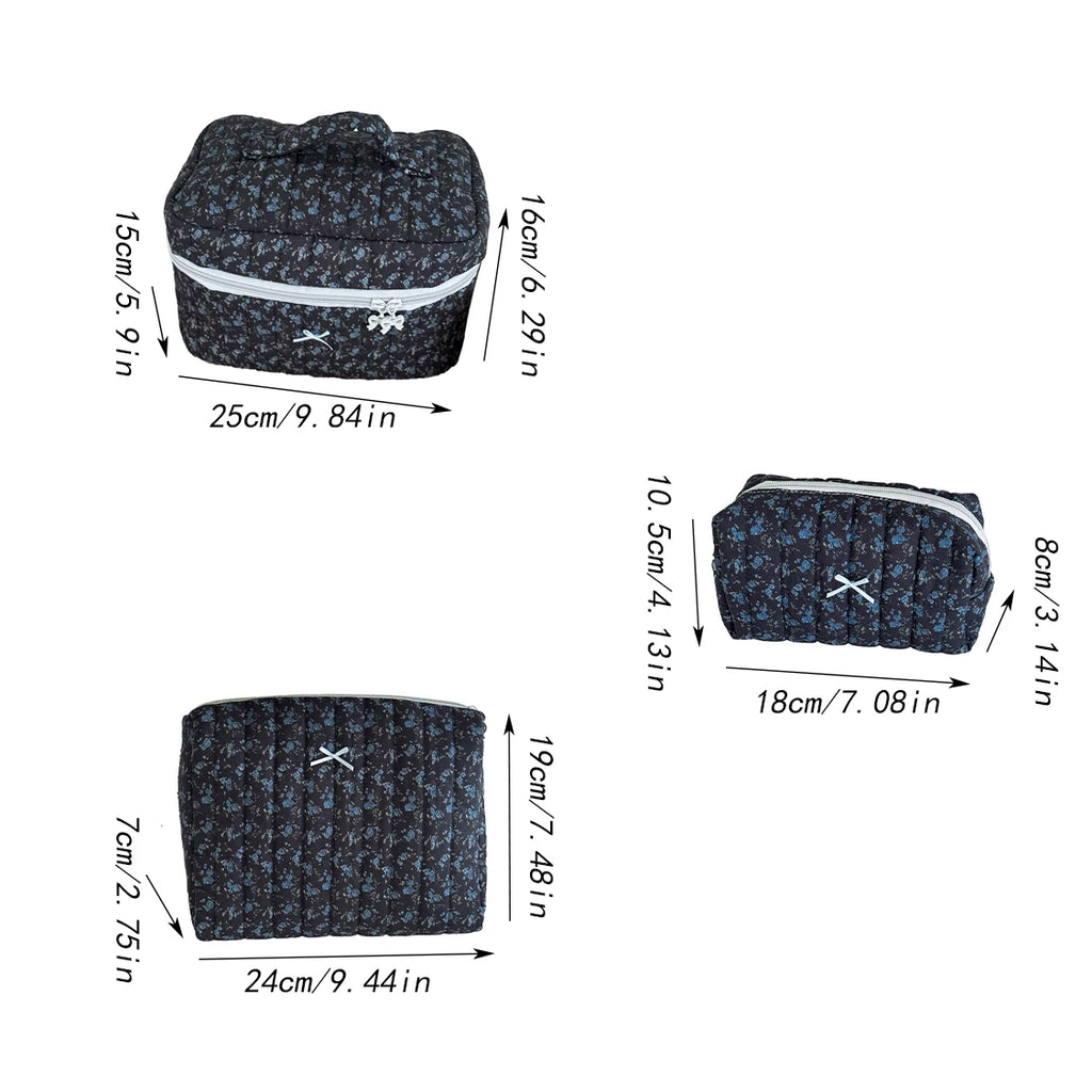 Trousse de Toilette Femme – Grande Capacité – Fleurs Bleues
