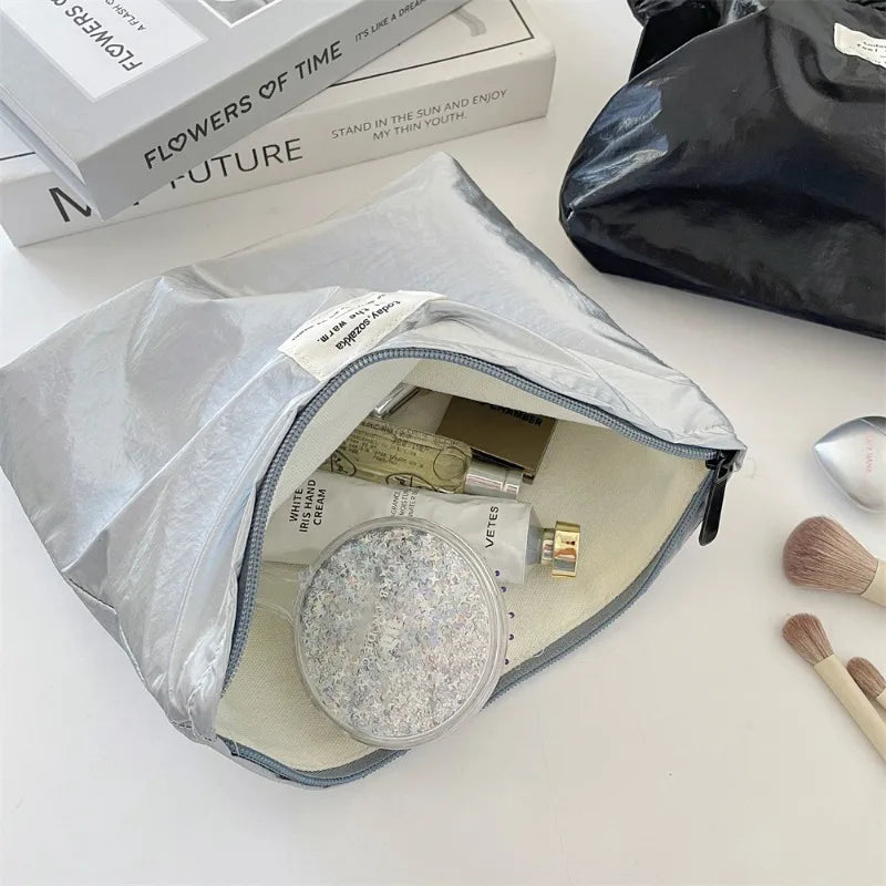 Trousse de Toilette Sequins Argentés – Pochette Cosmétique Portable pour Femmes
