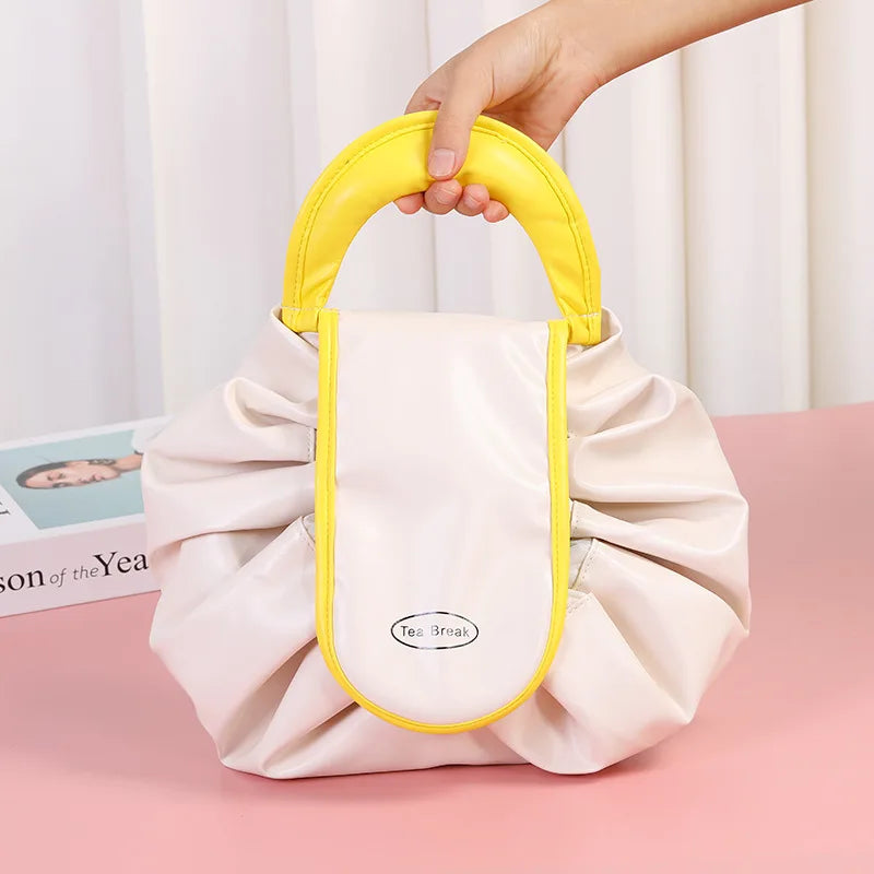 Trousse de Toilette PU Femme – Grande Capacité, Pochette à Cordon