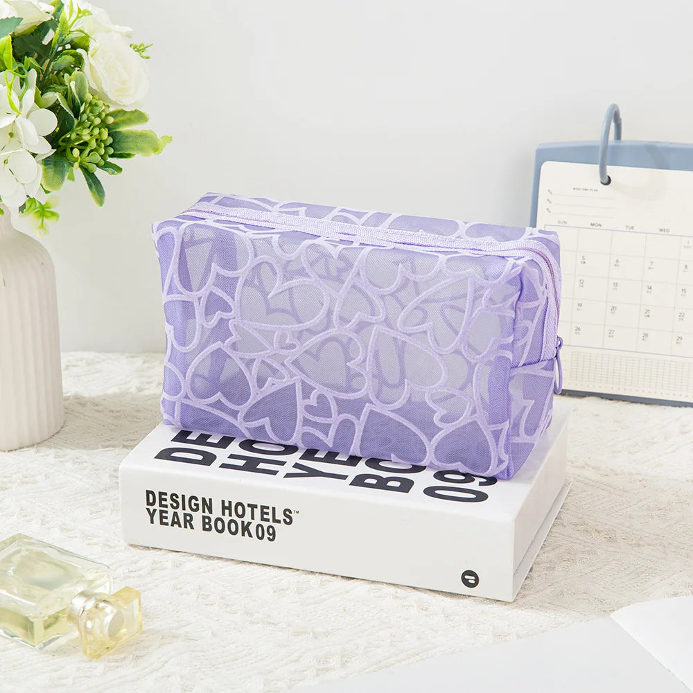 Trousse de Toilette Transparente Coeur – Mini Pochette Maquillage Zip