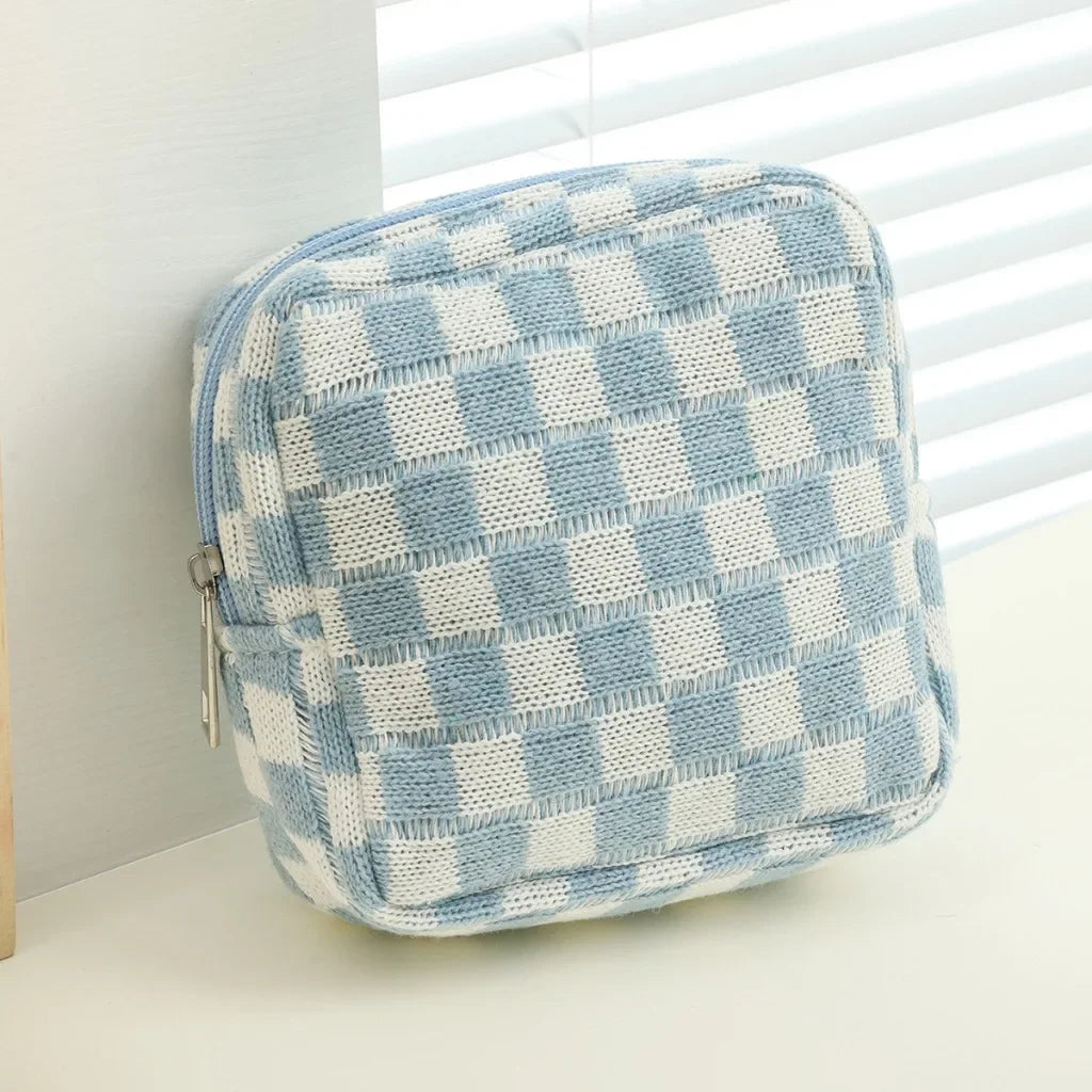 Trousse de toilette femme damier tricot - grande capacité