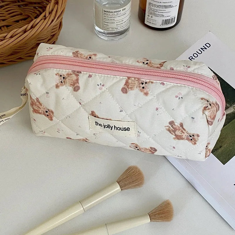 Trousse de Toilette Femme Ours Cartoon - Grande Capacité, Pochette Maquillage Matelassée
