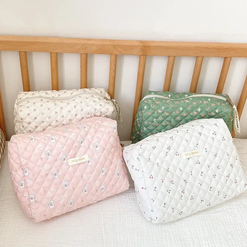 Trousse de Toilette Zippée en Coton – Grande Capacité