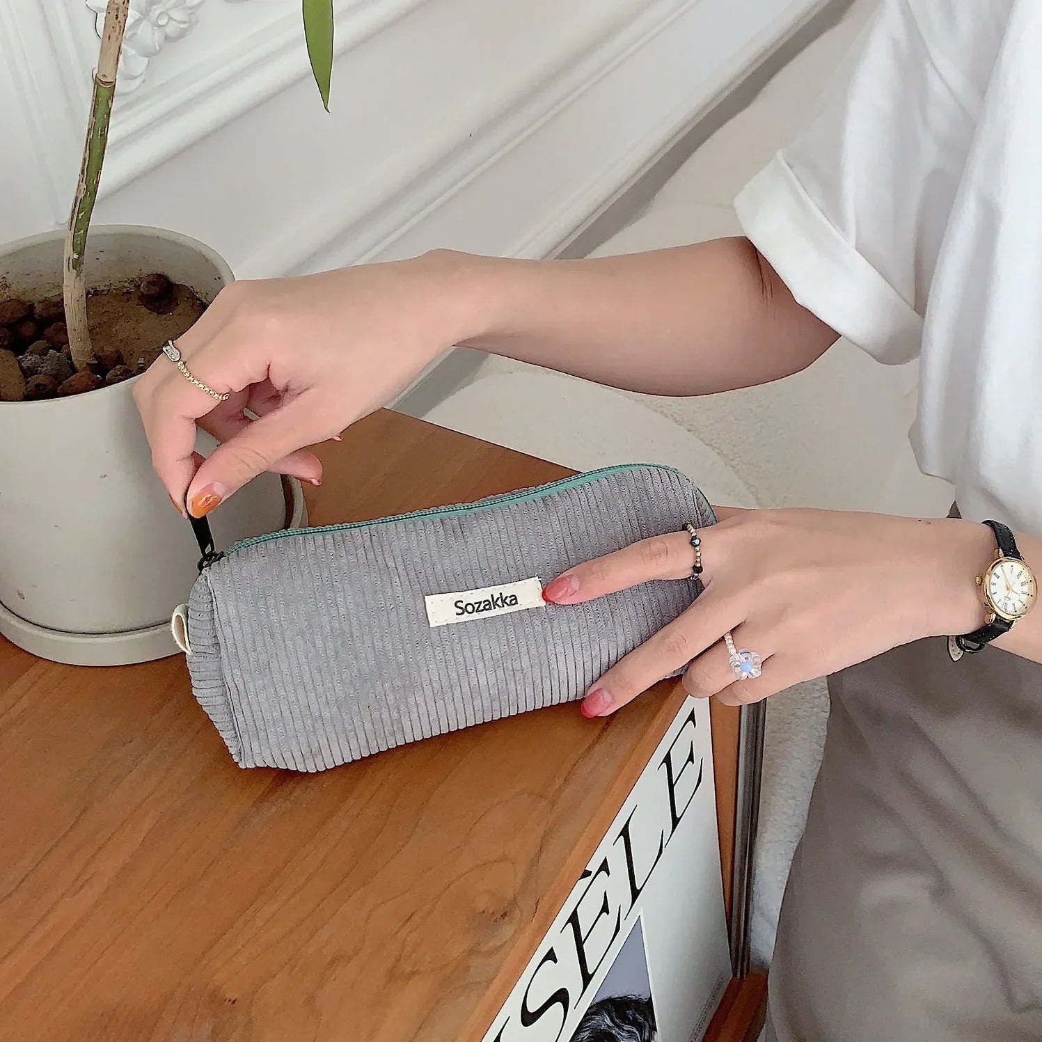 Trousse de Toilette Velours Côtelé – Grand Sac Cosmétique Voyage