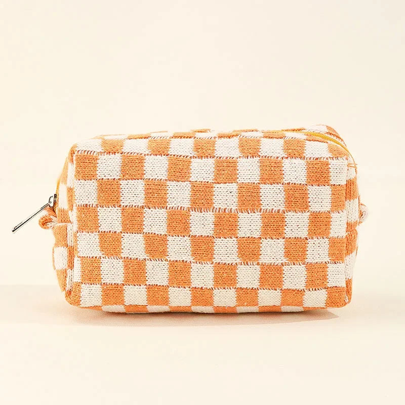 Trousse de toilette femme damier tricot - grande capacité