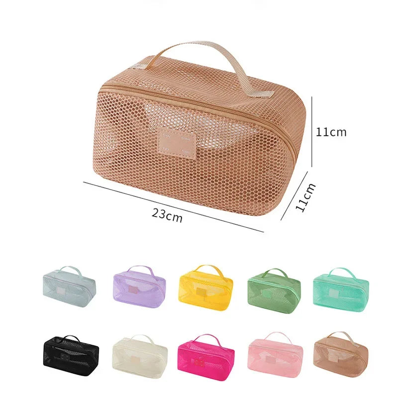 Trousse toilette mesh transparente – Grande capacité, Organisateur maquillage portable