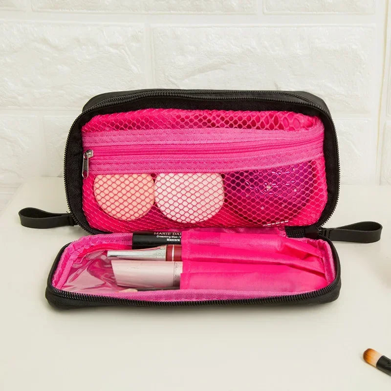 Trousse de Toilette Noire Mini – Sac Cosmétique de Voyage en Nylon à Double Zip