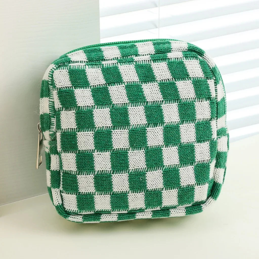 Trousse de toilette femme damier tricot - grande capacité