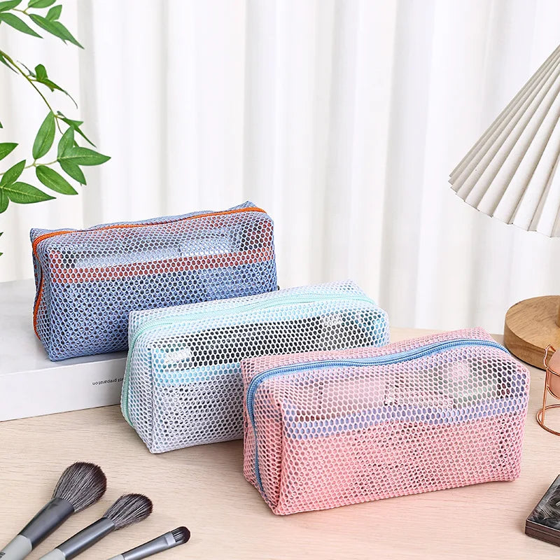Trousse de toilette en mesh noir – Pochette maquillage zippée