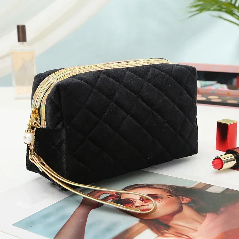 Trousse de Toilette Velours Femme – Pochette Maquillage Voyage, Grande Capacité