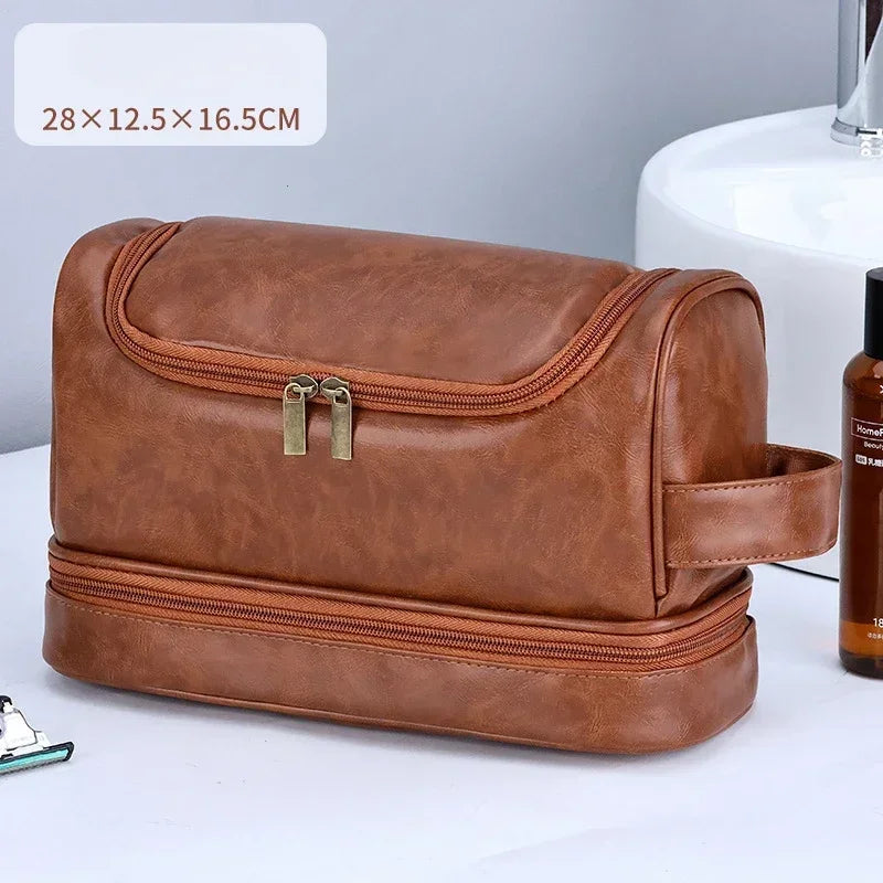 Trousse de toilette en cuir avec crochet – voyage unisexe