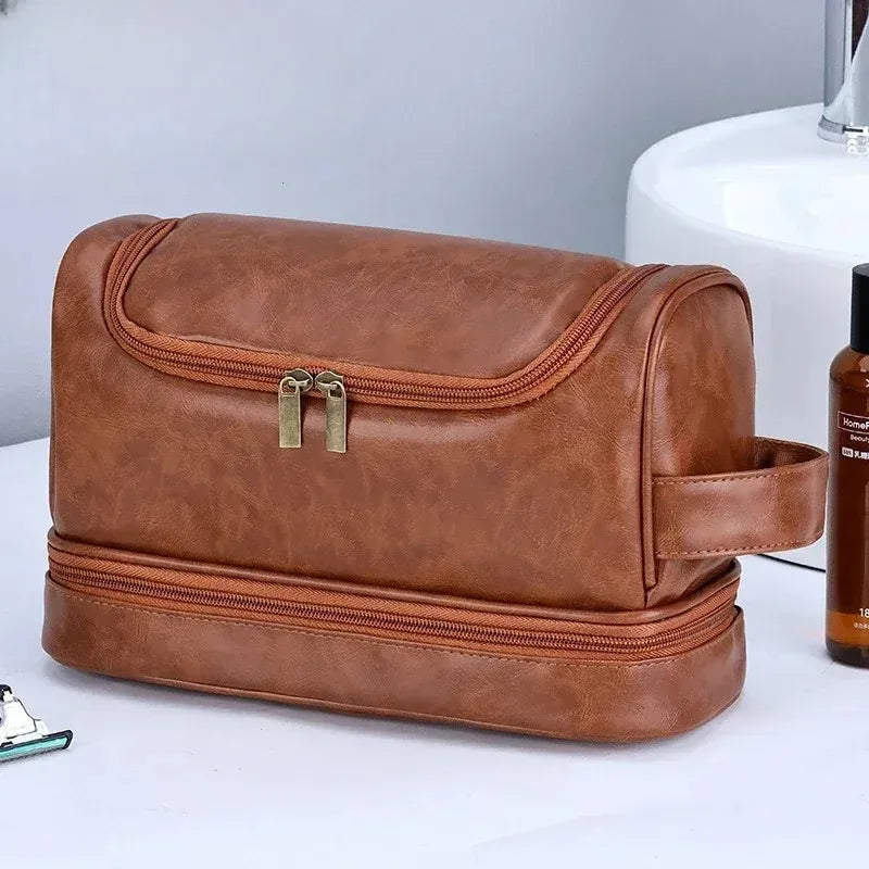 Trousse de toilette en cuir avec crochet – voyage unisexe