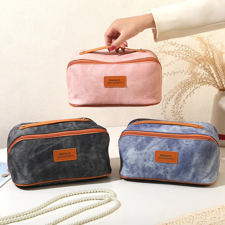 Trousse de Toilette Denim - Grande Capacité, Étanche, Voyage, Organisateur Maquillage