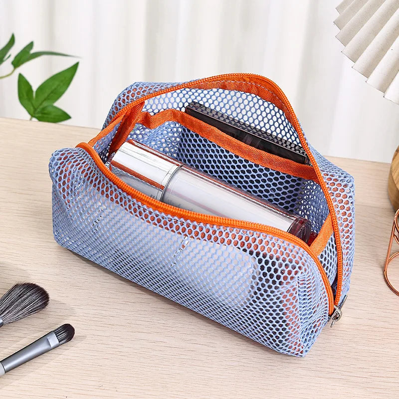 Trousse de toilette en mesh noir – Pochette maquillage zippée pour femme, voyage