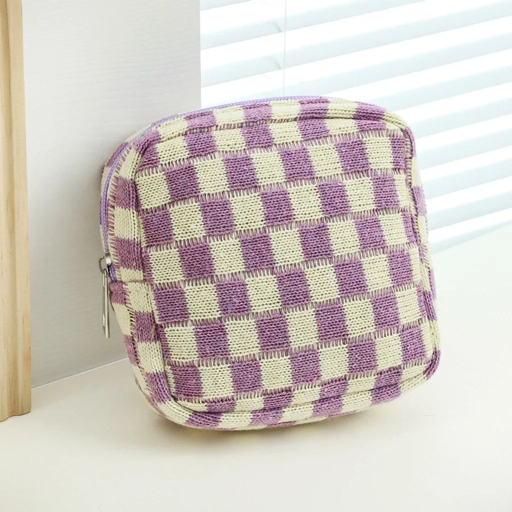 Trousse de toilette femme damier tricot - grande capacité