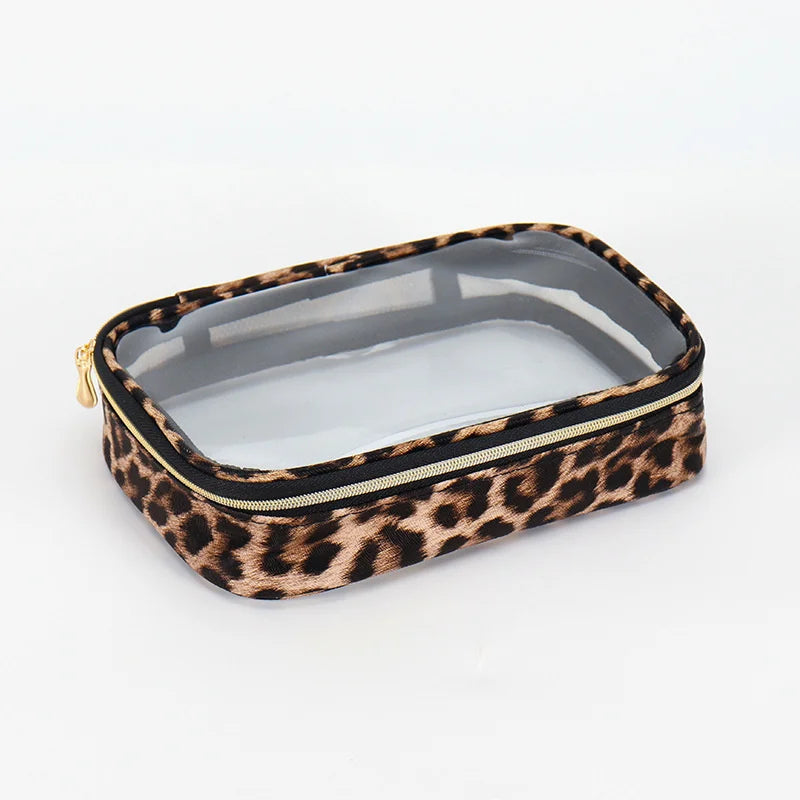 Trousse de Toilette Transparente Léopard – Grande Capacité avec Zip
