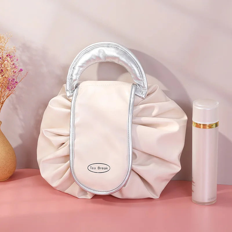 Trousse de Toilette PU Femme – Grande Capacité, Pochette à Cordon
